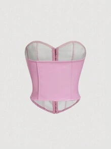 SHEIN MOD Solid PU Leather Bustier Tube Brown Breast Cup Waist Shaping Corset Top