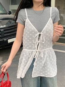 DAZY 夏季新款透明网眼细肩带吊带背心，女式娃娃装上衣，返校服装