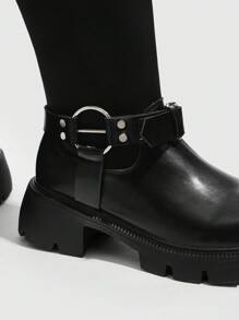 CUCCOO GRLICON 女式中筒靴，Y2K 风格，朋克摇滚，机车风，酷女孩装，适合万圣节、圣诞节和派对 - 黑色 - 查看 5