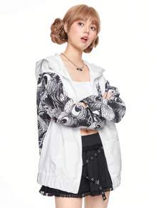 ROMWE Anime Dark Anime Academy Style Casual Women's Jacket