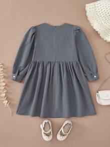 PrepCrw Young Girls' Autumn/Winter College Style Navy Blue Lace Trim Woven A-Line Ruffle Hem Decor Dress