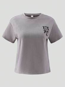 Oversized Vintage American Style Letter & Deer Graphic Tee For Tween Girls, Versatile Casual Top Suitable For Daily Wear, Family Gathering, School Activities. Can Be Paired With Simple Jeans Or Casual Pants For A Relaxed Look - Grey - View 1