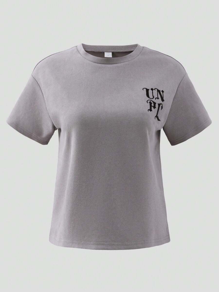 Oversized Vintage American Style Letter & Deer Graphic Tee For Tween Girls, Versatile Casual Top Suitable For Daily Wear, Family Gathering, School Activities. Can Be Paired With Simple Jeans Or Casual Pants For A Relaxed Look - Grey - View 1