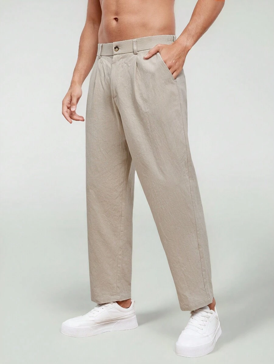 Manfinity VCAY Men Cotton Slant Pocket Straight Leg Trousers - Khaki - View 1