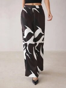 BizChic 印花几何图案长裤，适合春夏、圣诞派对、感恩节、新年假期的女士办公室裤子，优雅 - 咖啡棕 - 查看 5