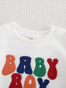 Cozy Pixies Baby Boy Colorful Letter Print Crew Neck Long Sleeve Pullover Sweatshirt - White - View 7