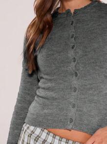 MUSERA Fitted Crew Neck Button Up Cardigan Winter Casual Party - Grey - View 5