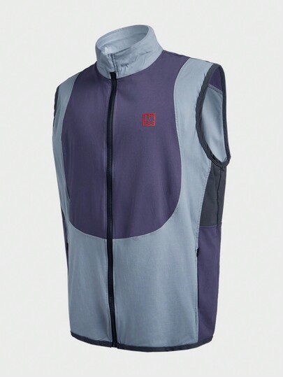 In My Nature Men's Solid Color Patchwork Front Zipper Sleeveless Casual Outdoor Vest Jacket
