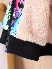 Baby Boy Cartoon Printed Thermal Lined Hooded Casual Jacket, Winter