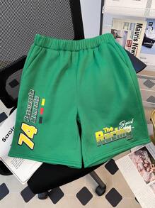 SHEIN Leap Crew 2 Peças Conjunto de Camiseta e Shorts Estampados com Monograma de Corrida de Rua para Adolescentes Meninos, Conjunto de Duas Peças Acessível