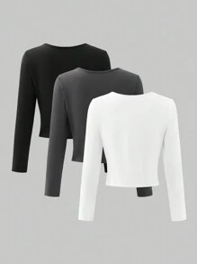 Girl's Casual Letter Print Long Sleeve Cropped Top With Fitted Design, Versatile And Fashionable T-Shirt To Pair With High-Waisted Pants, A-Line Skirts Or Mini Skirts - Multicolor - View 2