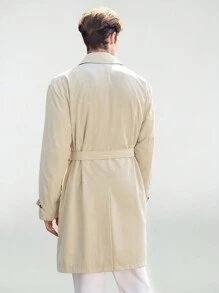 Manfinity VCAY 男士梭织混纺商务休闲长款翻领风衣，适合秋季 - 卡其色 - 查看 2