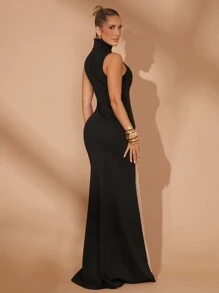 Lumalex 结婚周年纪念春节聚会季节情人节高领长袖网眼撞色女式连衣裙