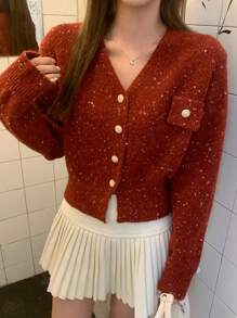 DAZY Women's Soft Casual V-Neck Long Sleeve Knitted Sweater,Fall Women Clothes Crop Women Tops