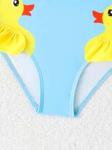 Conjunto de bikini lindo con estampado de patitos y lazo decorativo para niñas pequeñas, ideal para playa y vacaciones
