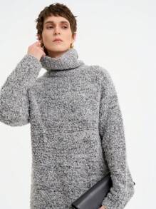 Aalyst Dames casual truijurk met hoge hals en gemengde stof, herfst/winter