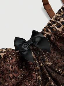 ROMWE Grunge Punk Leopard Print Sexy Cross Pendant Lace Vintage Bustier Camisole For Women