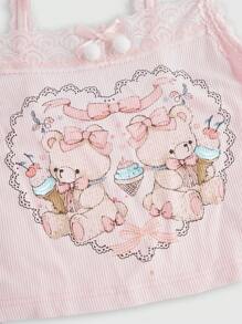 ROMWE Kawaii Áo ba lỗ không tay ren nơ Himekaji màu trơn, thời trang đơn giản, mặc hàng ngày - Hồng - Xem 3