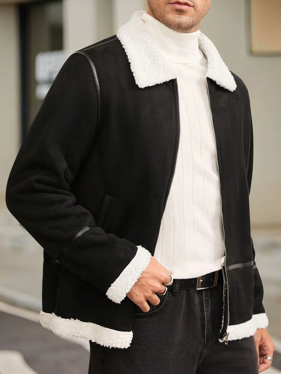 Manfinity VCAY Chaqueta informal de corte slim con cuello vuelto, de manga larga y apertura delantera, tejida, ligera, adecuada para otoño/invierno, para salidas, regalos para amigos, esposo, novio