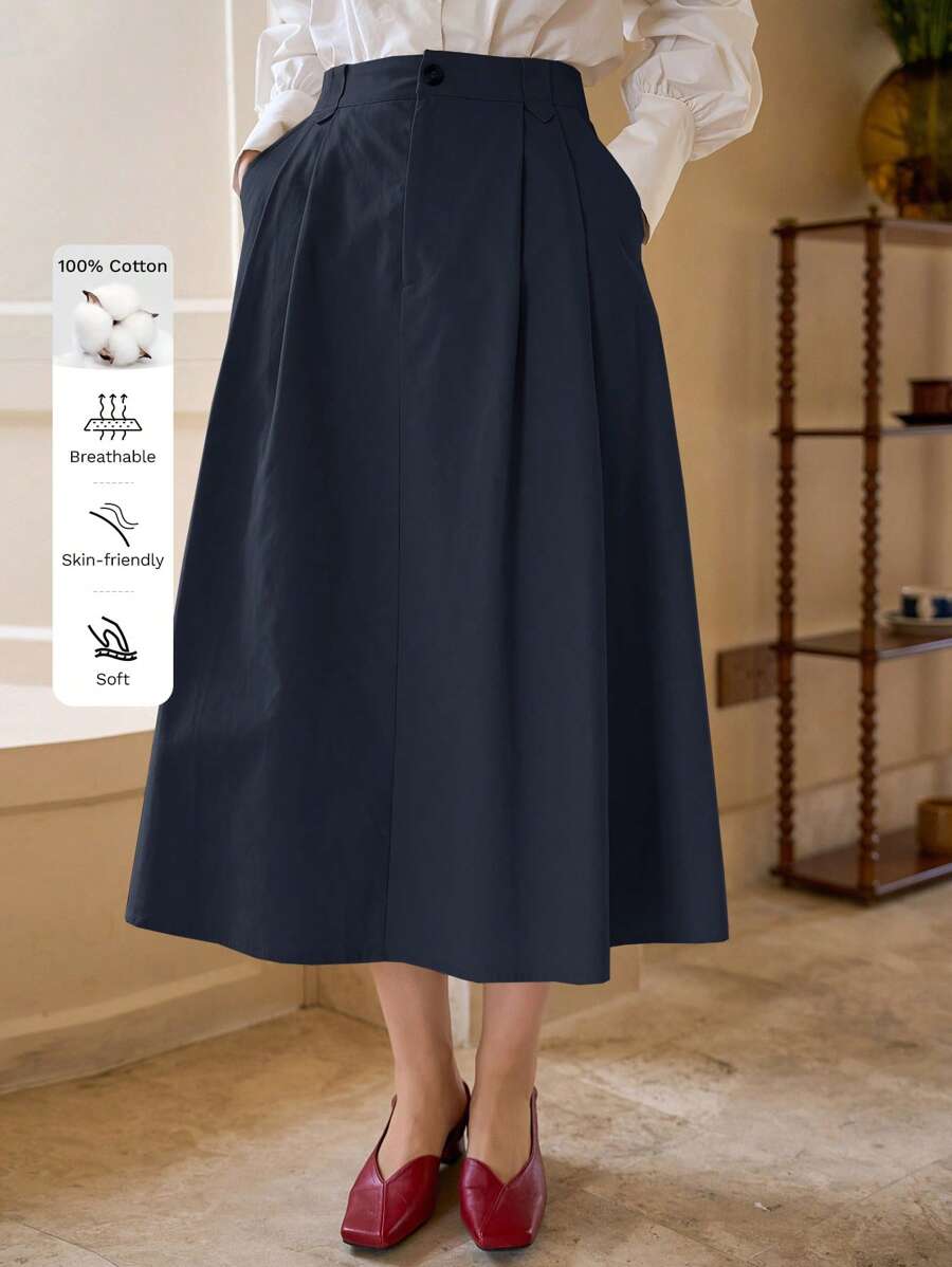 DAZY Váy đơn giản màu trơn dành cho nữ - Xanh đậm - Xem 1