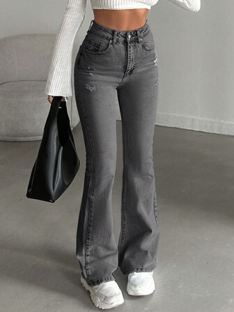 Jeans évasés à taille haute 98% coton