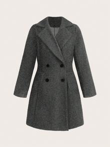 Chiquease 女士立领双排扣长袖大衣，优雅通勤夹克，适合秋冬季 - 深灰色 - 查看 4