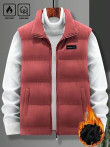 Manfinity Homme Loose Fit Men's Letter Patched Thick Padded  Vest Jacket - Coral Pink - View 7