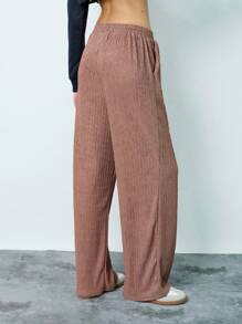 Flirla 1 pieza Pantalones rectos de punto con cintura elástica y cordón, cómodos y casuales, para otoño/invierno, para mujer