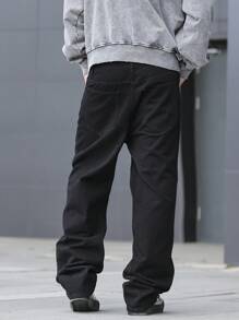 Manfinity Roghcode Men's Simple Pocket Denim Jeans, Casual Daily Wear - Black - View 2