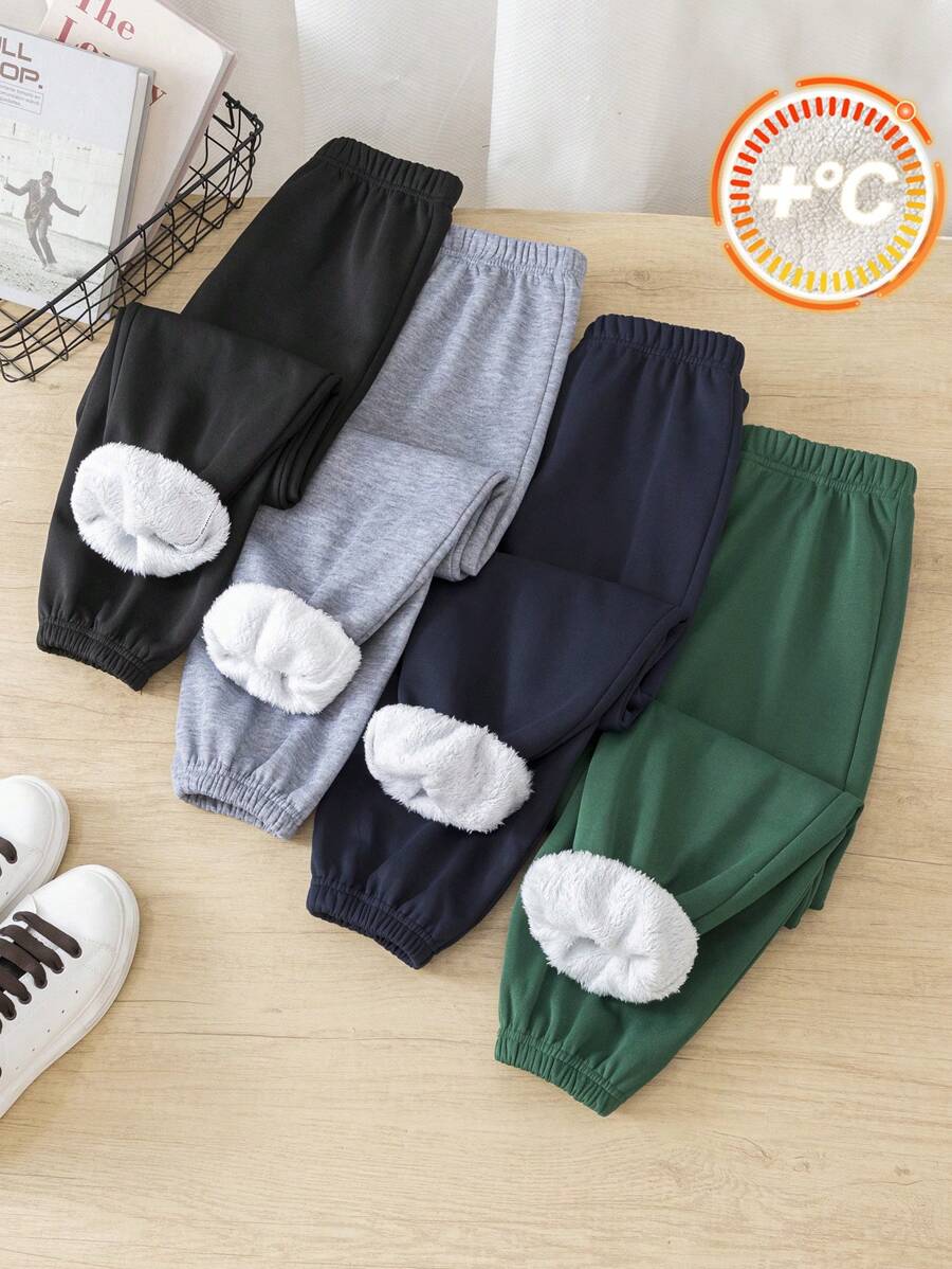Kids 4pcs/Set Tween Boy Casual Solid Color Winter Pants,Versatile Knitted Black Summer School Pants,Suitable For Holiday,Sports & All-Season Wear - Multicolor - View 1