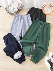 Kids 4pcs/Set Tween Boy Casual Solid Color Winter Pants,Versatile Knitted Black Summer School Pants,Suitable For Holiday,Sports & All-Season Wear - Multicolor - View 2