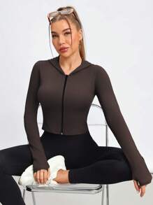 Easithlete Chaqueta deportiva con capucha y cremallera delantera de unicolor para mujeres