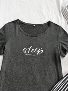 SHEIN 女士条纹印花蝴蝶结短袖短裤和长裤睡衣套装节日季 - 彩色 - 查看 5