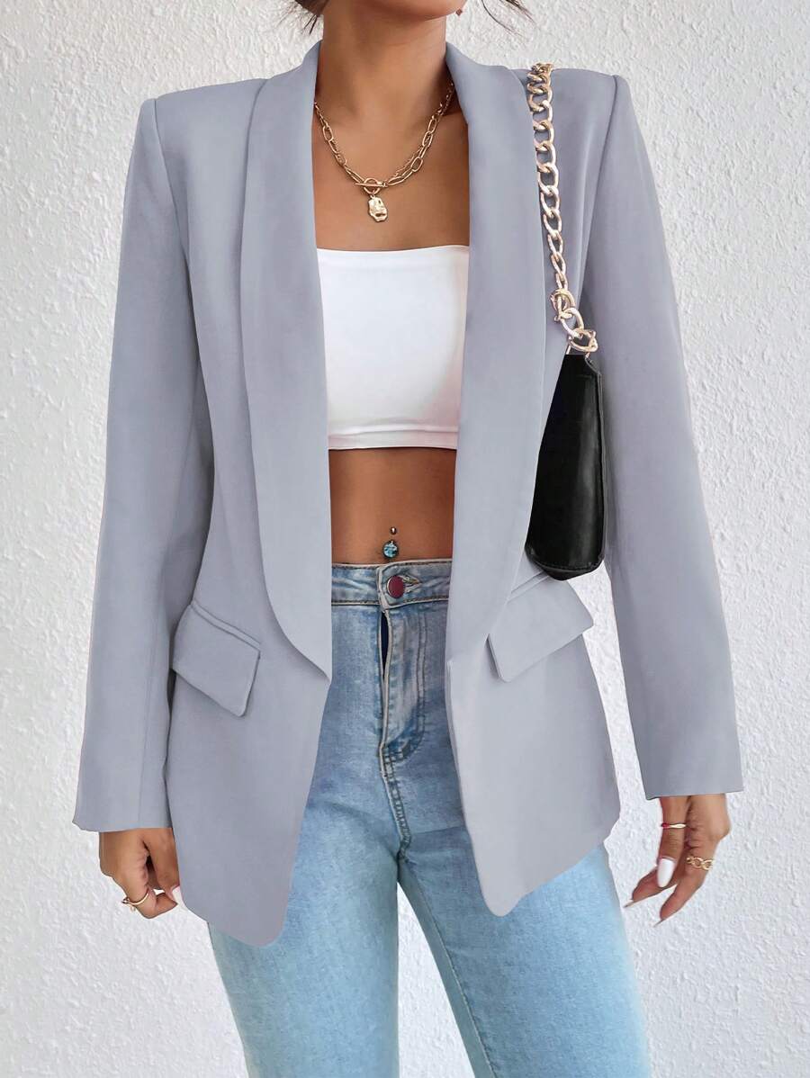 Chiquease Solid Shawl Collar Blazer Fall Cloth For Women - Baby Blue - View 1