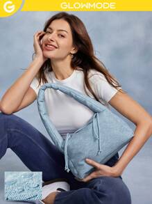 GLOWMODE 6L Denim Print Carry On Soft Drawstring Opening Shoulder Bag Daily Casual - Blue - View 8