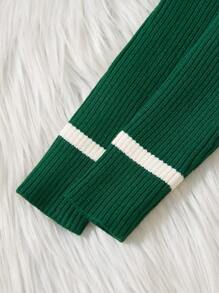 SHEIN 年轻女孩针织毛衣裙配珍珠装饰，优雅领口长袖圆领柔软针织裙适合休闲、郊游、旅行、度假、居家、日托、玩耍、上学、聚会 - 墨綠色 - 查看 6