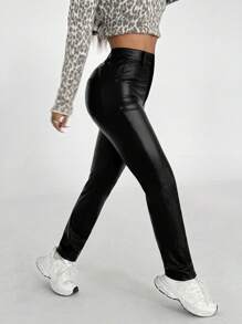 SHEIN Unity Women's Premium Slim-Fit Versatile Leather Leggings - Black - View 4