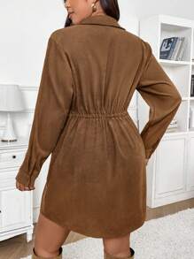 SHEIN Frenchy Plus Size Casual French Style Waist Drawstring Solid Color Asymmetric Hem Dress