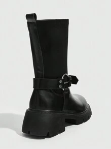 CUCCOO GRLICON 女式中筒靴，Y2K 风格，朋克摇滚，机车风，酷女孩装，适合万圣节、圣诞节和派对 - 黑色 - 查看 4