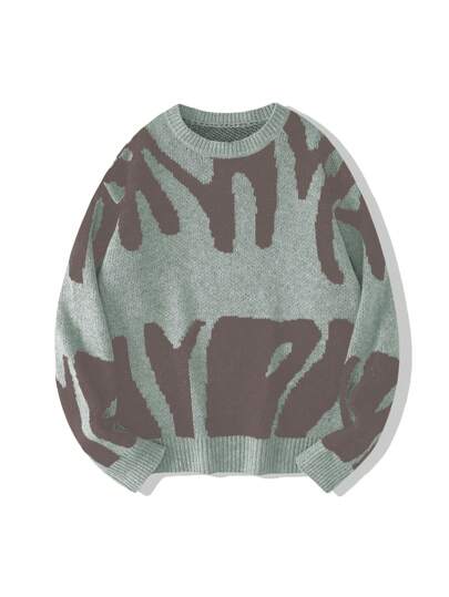 SHEIN Explorewe Teen Girls Allover Print Loose Fit Crew Neck Long Sleeve Pullover Sweater