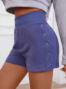 INAWLY Women Metal Buckle Slit Casual Loose Shorts - Royal Blue - View 3