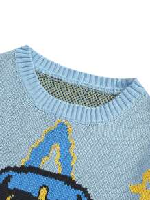 Manfinity EMRG Áo len chui đầu rộng rãi họa tiết hoạt hình thời trang đường phố giản dị cho nam - Màu xanh lam - Xem 3