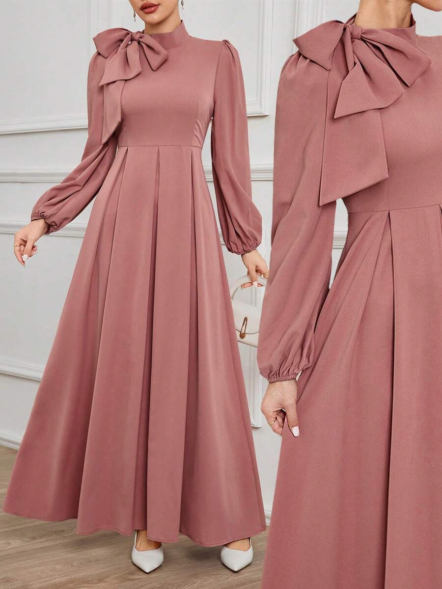 Modelyn 女士系肩长袖连衣裙 超长款女士装 长款晚礼服 - 藕粉色 - 查看 1