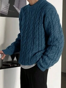 DAZY Men's Solid Color Crew Neck Sweater, Casual Style For Autumn/Winter - Blue - View 4