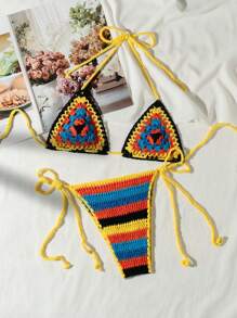 SHEIN Swim 2 chiếc áo choàng đi biển móc thủ công dành cho phụ nữ, kỳ nghỉ hè trên bãi biển - Nhiều màu - Xem 2
