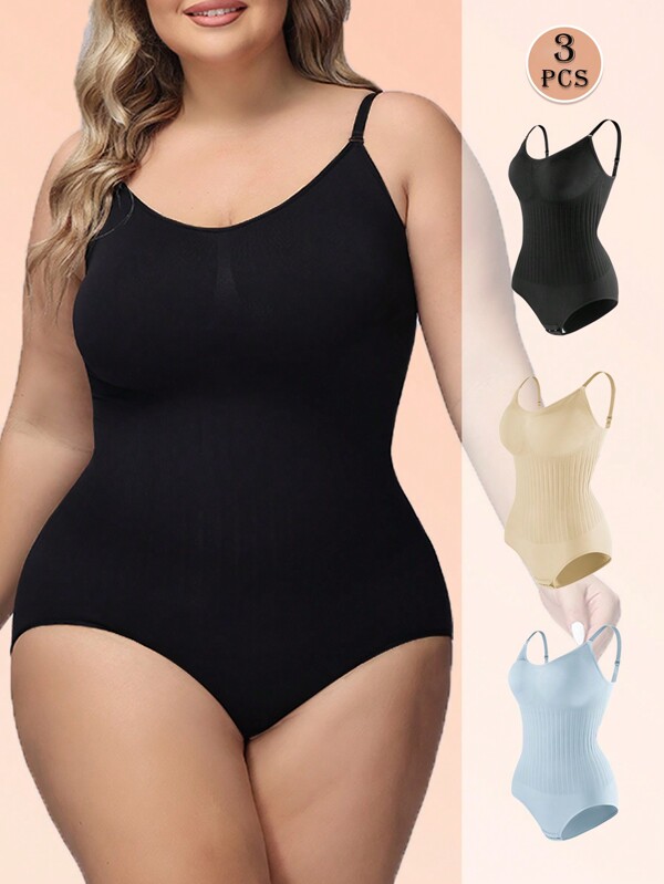 3 pièces/Set Femme Débardeur sans couture grande taille avec hauts de débardeur, gaine de taille et shorts, ensemble de gaine