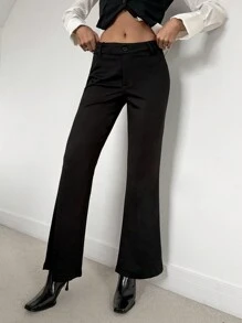 Chiquease Women's Solid Color Front Button Casual Pants, Minimalist Design For Everyday Wear - Black - View 1