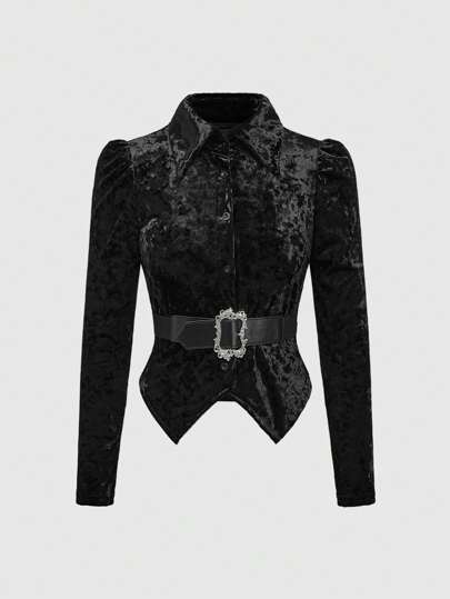 Elegante disfraz con mangas abullonadas de terciopelo, cinturón con hebilla