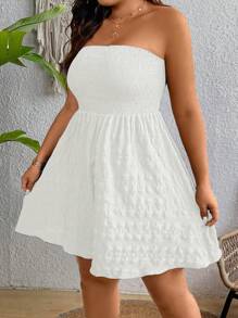 Breezaya Plus Size Boho Summer Solid Shirred Textured Tube Dress