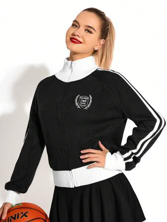 Cheerettes Blusa casual de manga larga con cremallera frontal y estampado, para uso escolar y diario